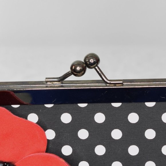 Ramon Tenza Poppy Polka Dot Black White Red Beaded Purse Handbag w/ Dust Bag EUC - Picture 8 of 13